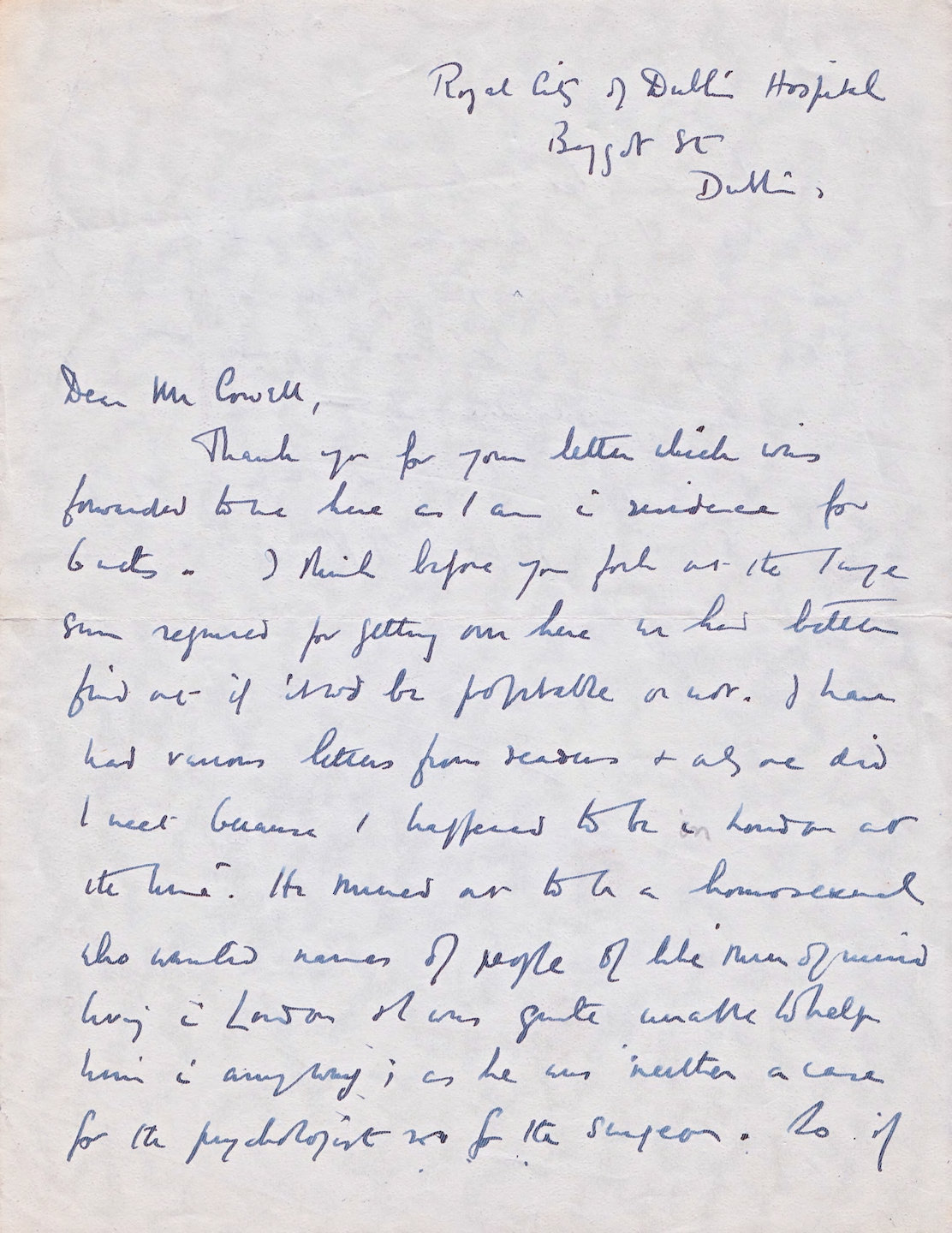 Dillon's first letter to Cowell [Private collection of Liz Hodgkinson]