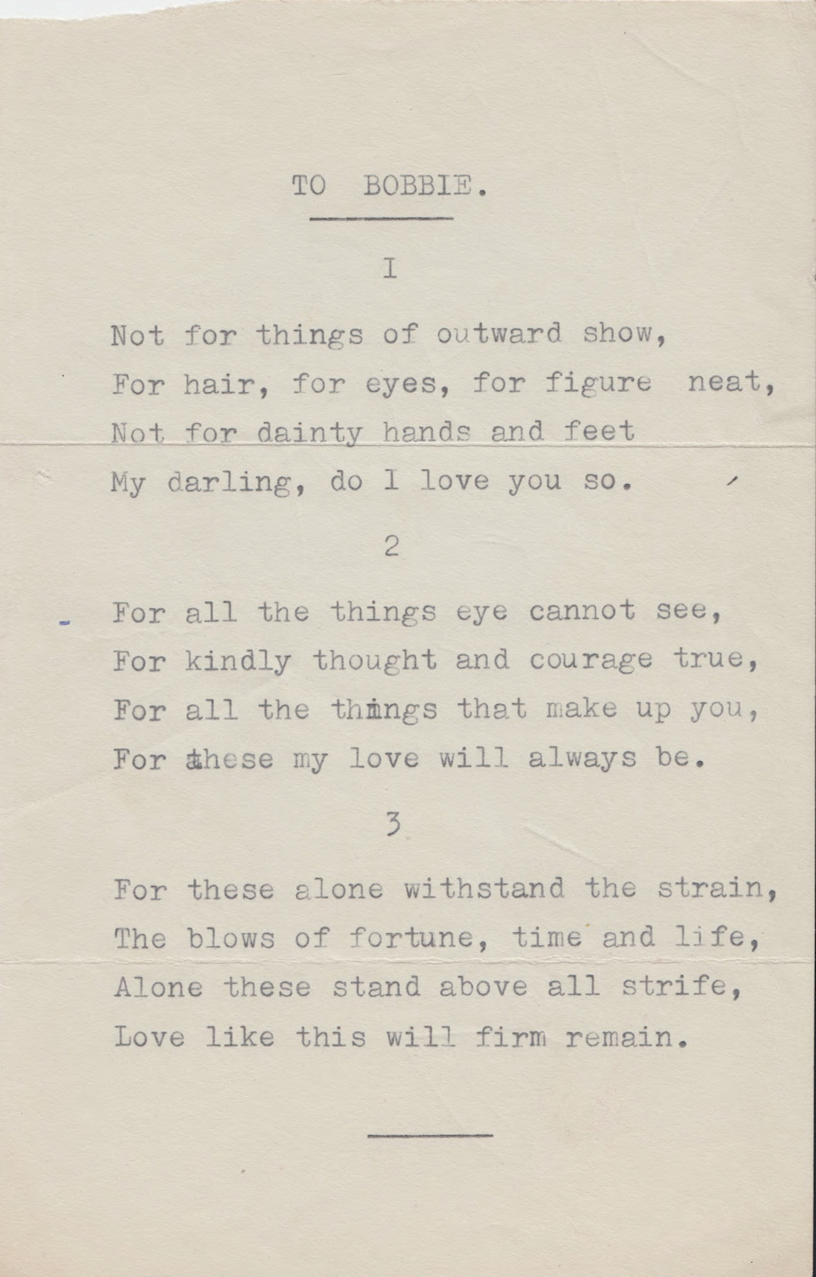 A love poem from Dillon to Roberta [Private collection of Liz Hodgkinson]