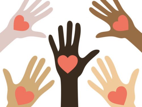 Human hands with hearts. All lives matter. Vector illustration.