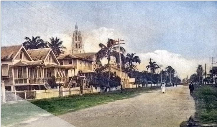 A colourised photo of Hadfield Street in Georgetown form 1908