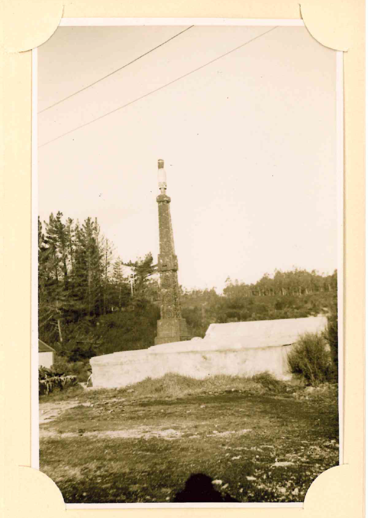 A blakc and white photograph of the memorial to Mākereti at Rotorua