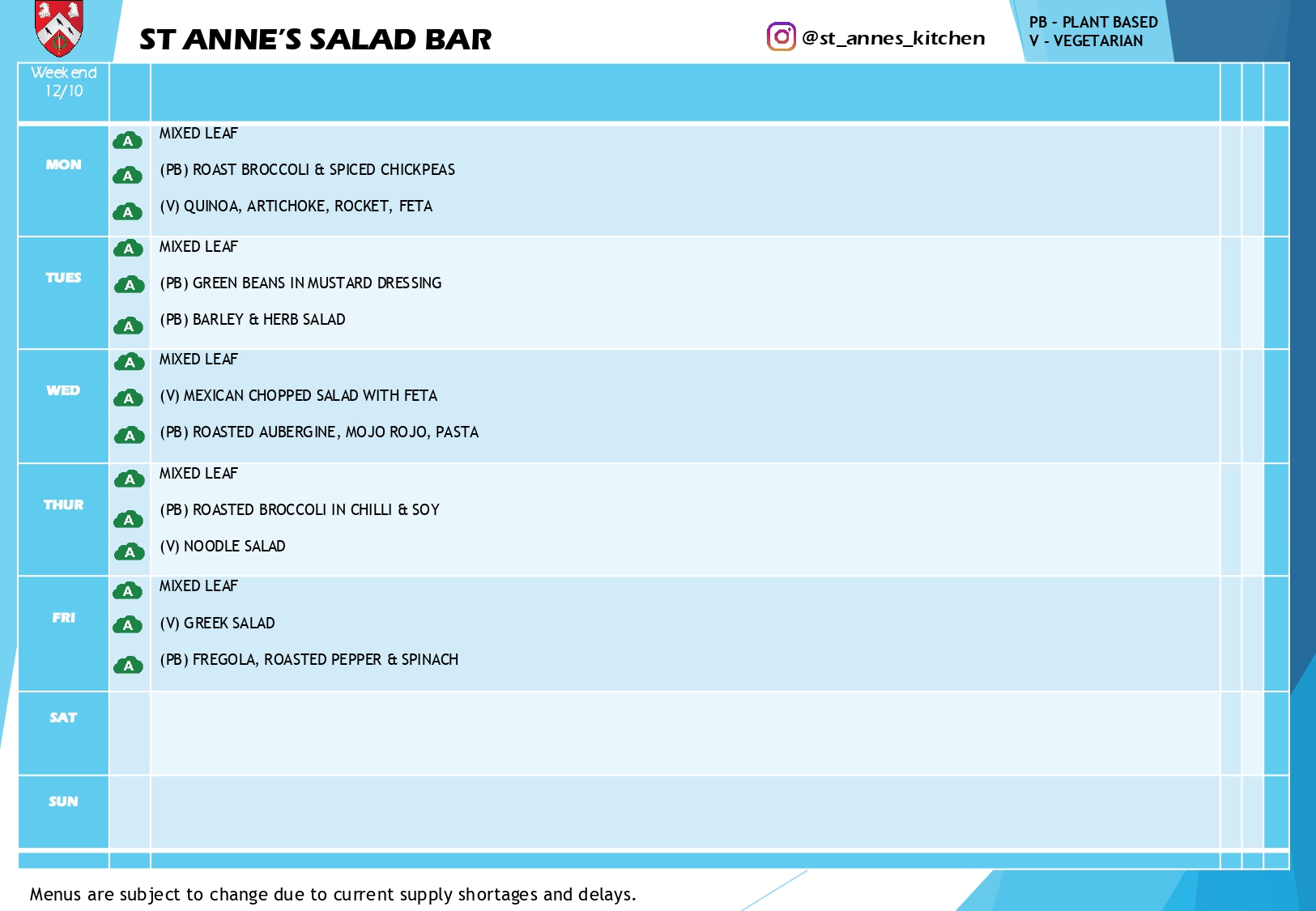Week 0 hall Menu - Salad bar